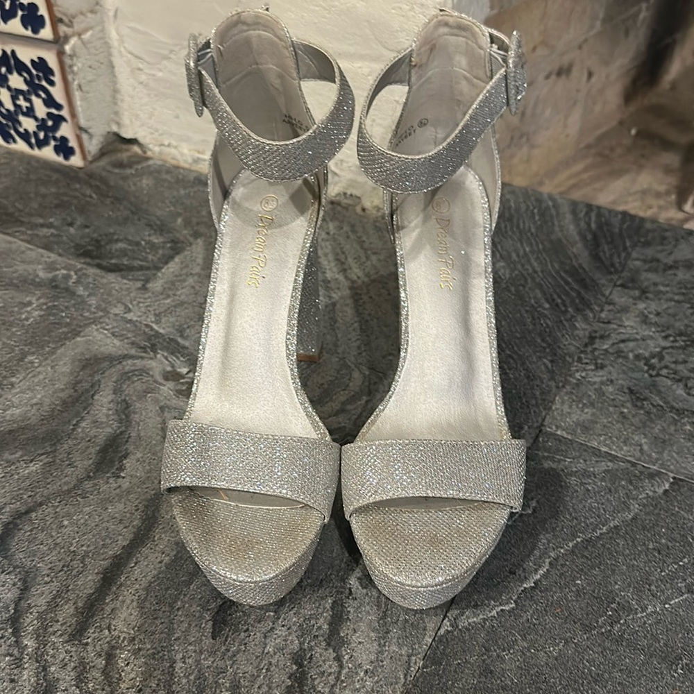 Silver sparkle heels